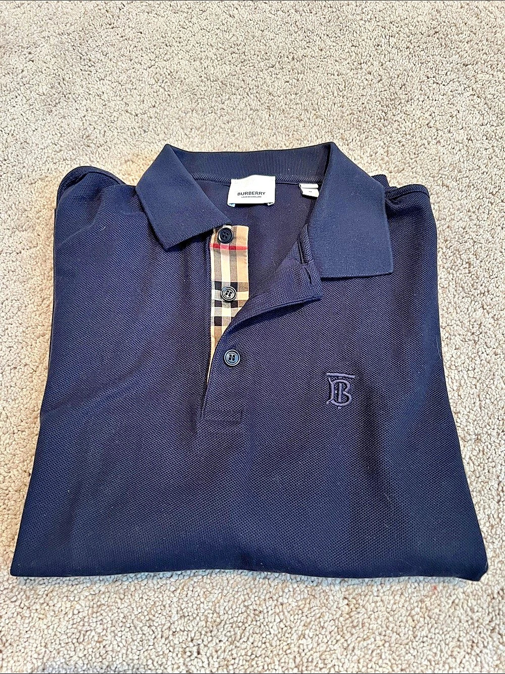Authentic Burberry TB Monogram Placket Pique Polo Shirt Men's Polo Shirt in Blue